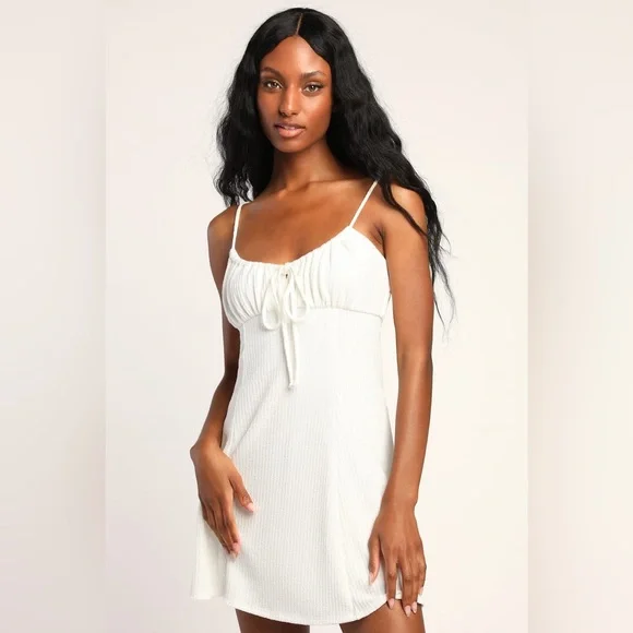 Lulus | Dresses | Lulus Casual Confidence Ivory Terry Knit Drawstring Mini  Dress | Poshmark